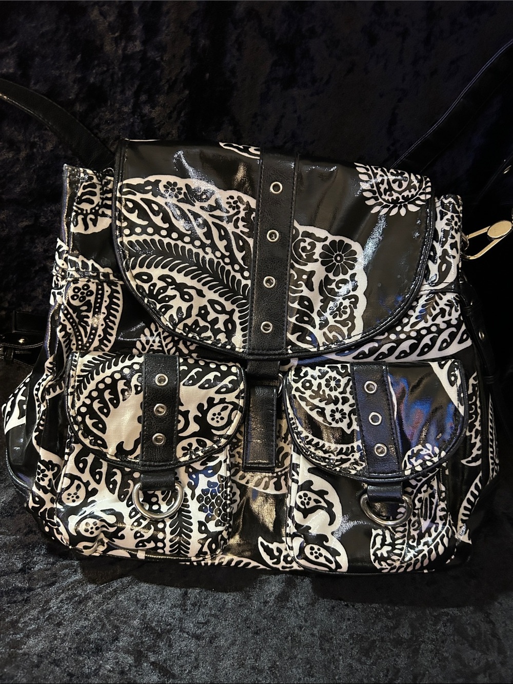 Gigi Hill Black & White Paisley-Print Backpack with Front Pockets